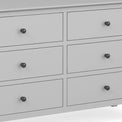 close up of gunmetal handles on the Elgin Grey 3 over 3 Chest of Drawers