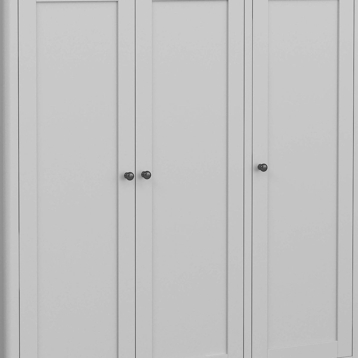 close up of gunmetal grey handles on the Elgin Grey Triple Wardrobe