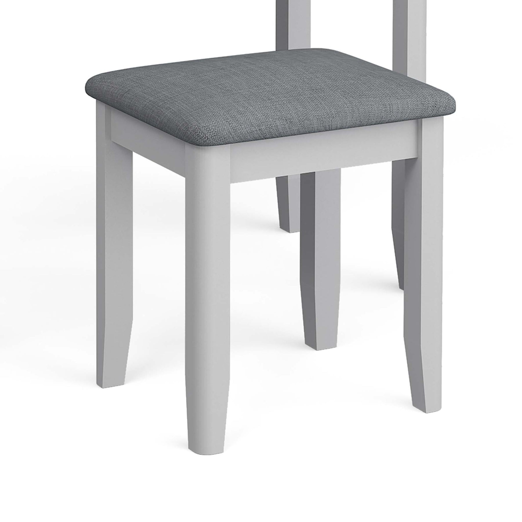 close up of fabric padded stool on the Elgin Dressing Table Set with Vanity Mirror & Stool 