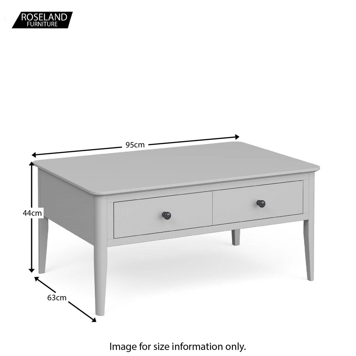 Elgin Grey Coffee Table with Drawer size guide