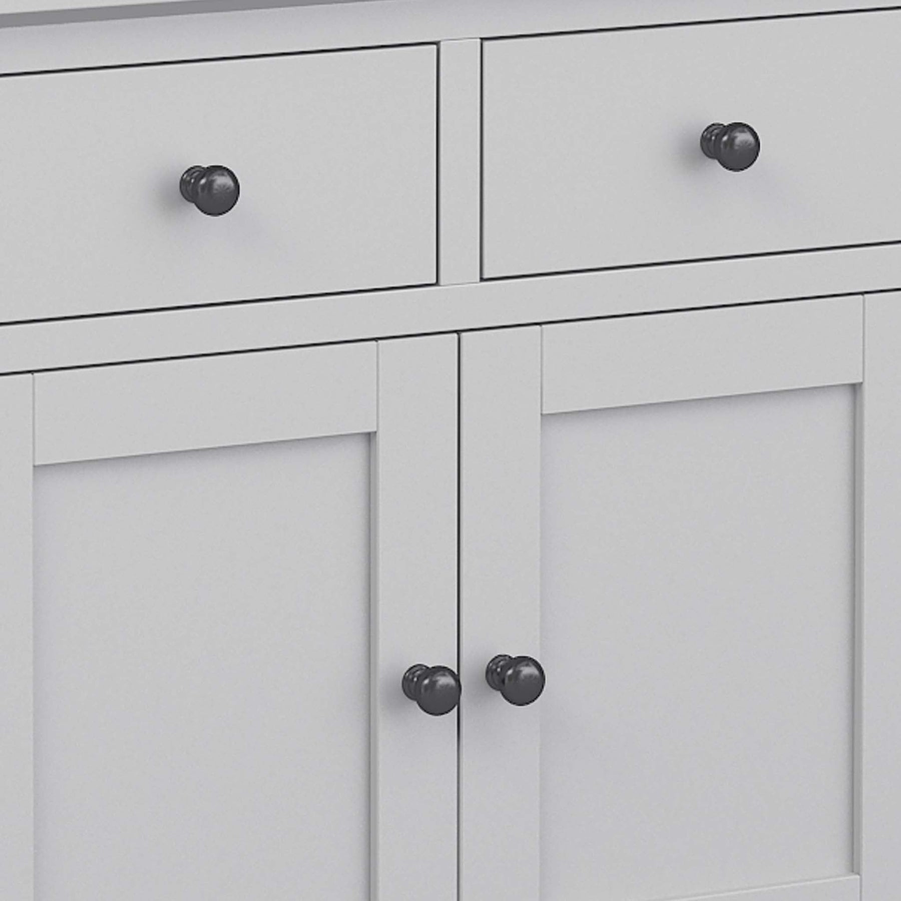close up of gunmetal grey handles on the Elgin Grey Mini Sideboard cabinet