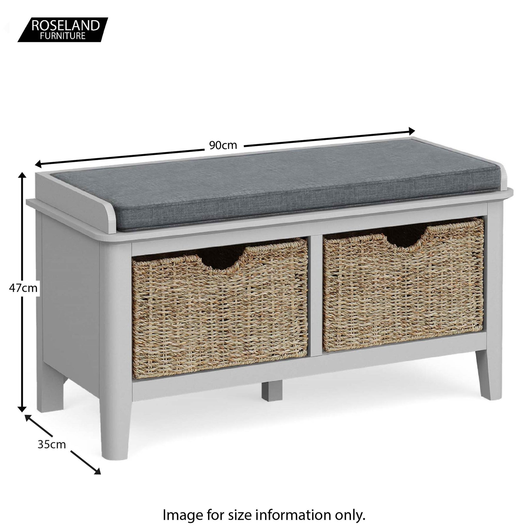 Elgin Grey Storage Bench size guide