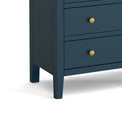 close up of tapered legs on the Stirling Blue 2 over 3 Chest of Drawers