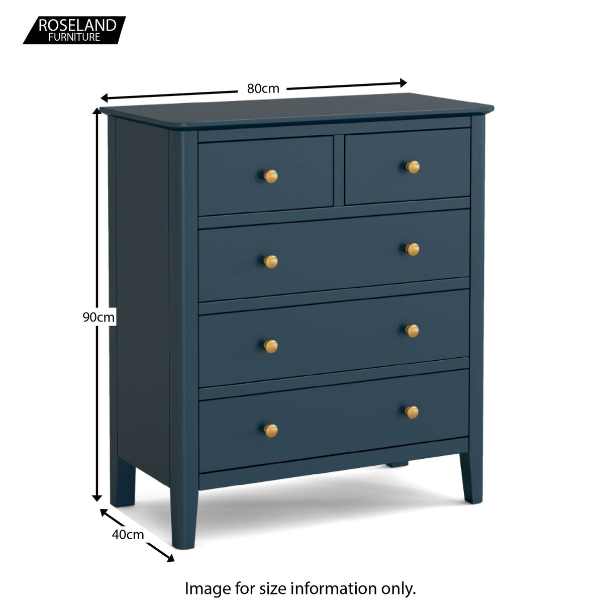 Stirling Blue 2 over 3 Chest of Drawers - Size Guide