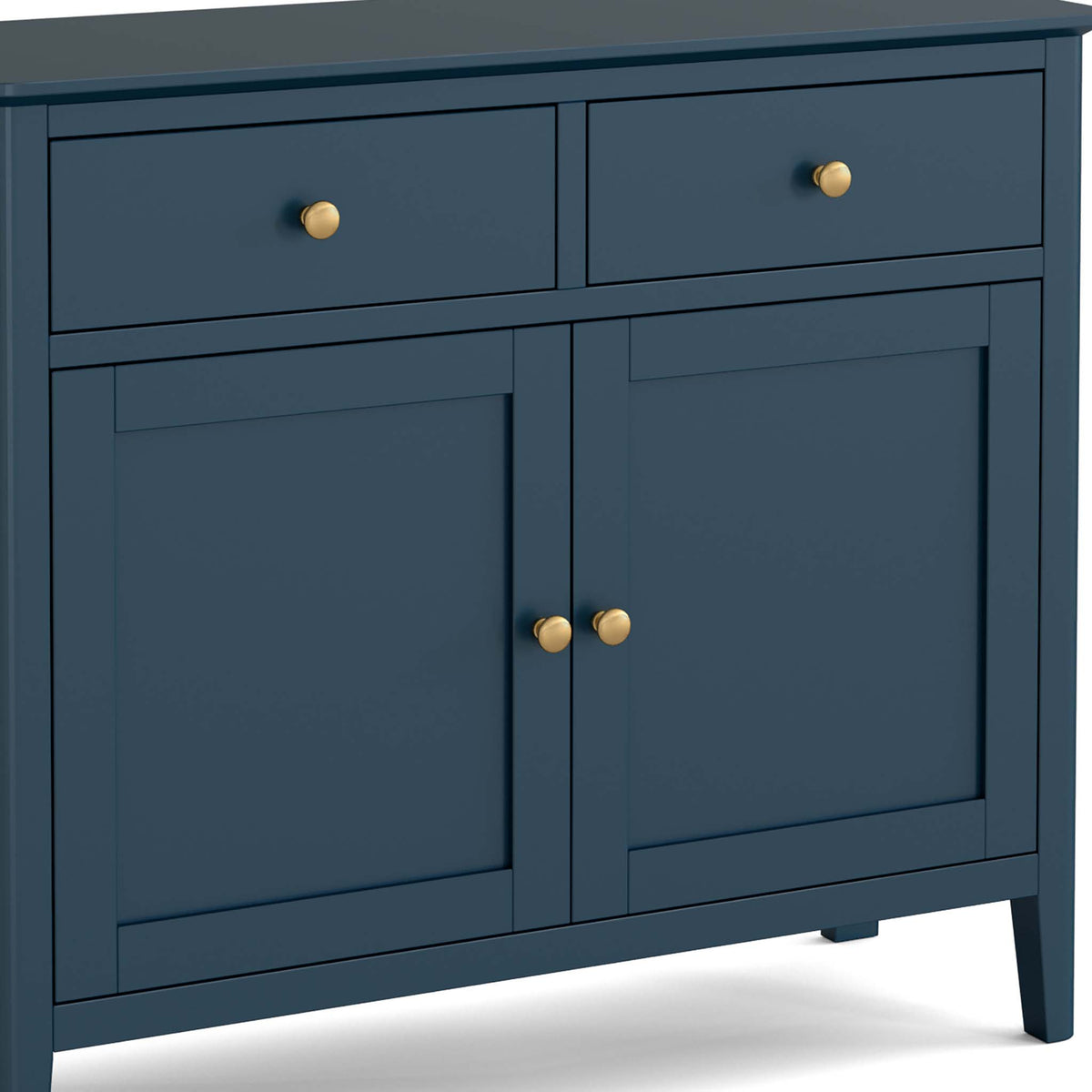 close up of the gold handles on the Stirling Blue Small Sideboard Cabinet