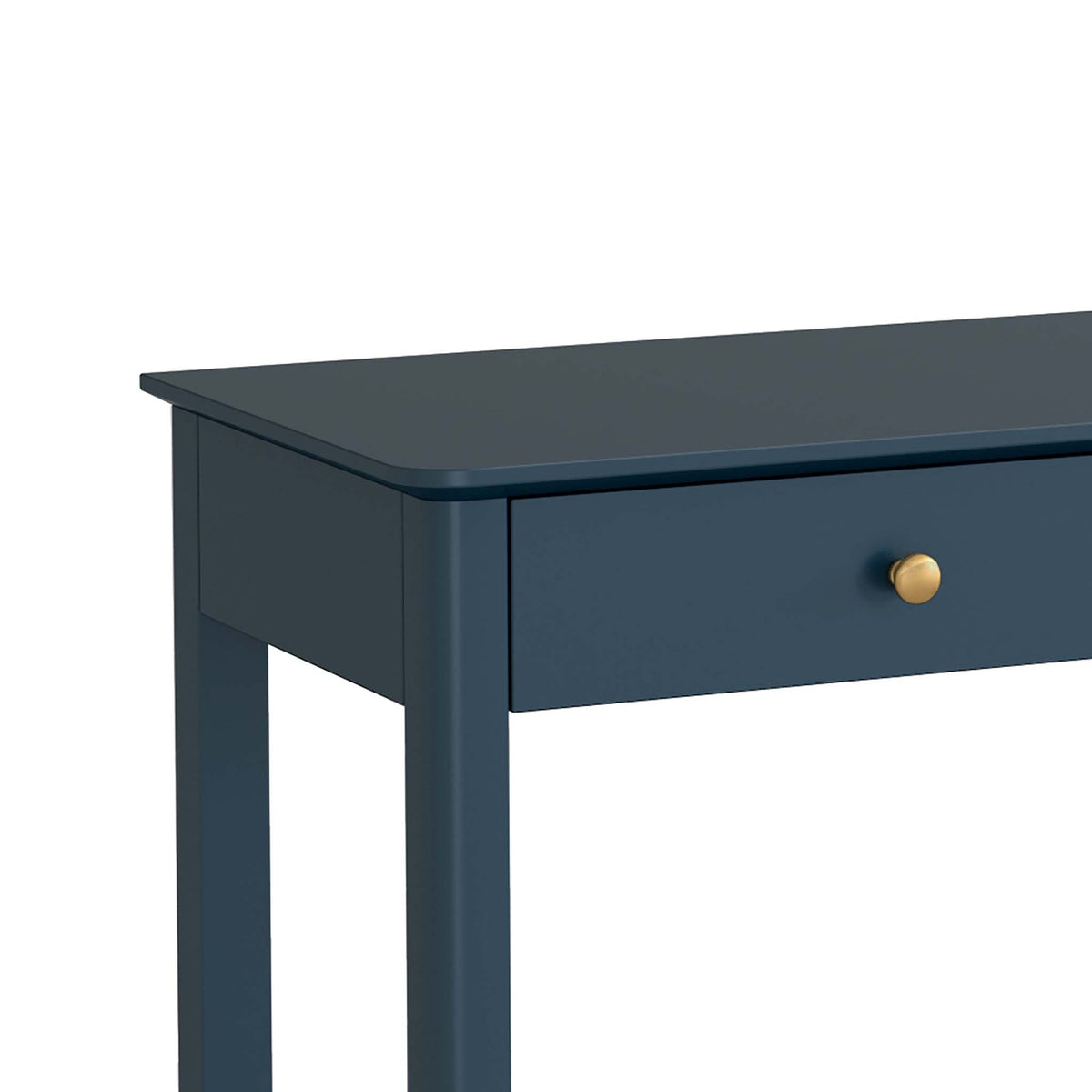 close up of the sleek top edge on the Stirling Blue Home Office Desk 