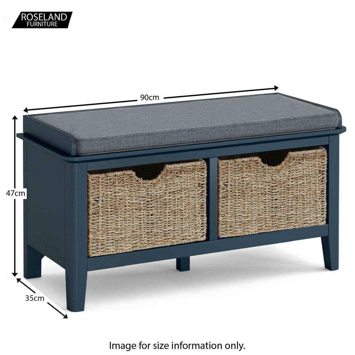 Stirling Blue Storage Bench size guide