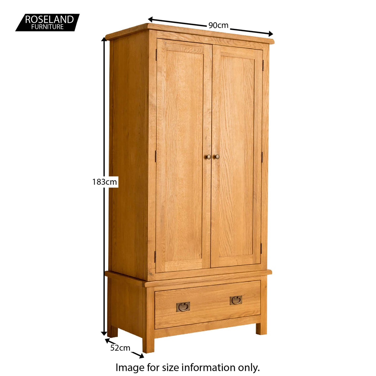 Lanner Oak Double Wardrobe - Size Guide