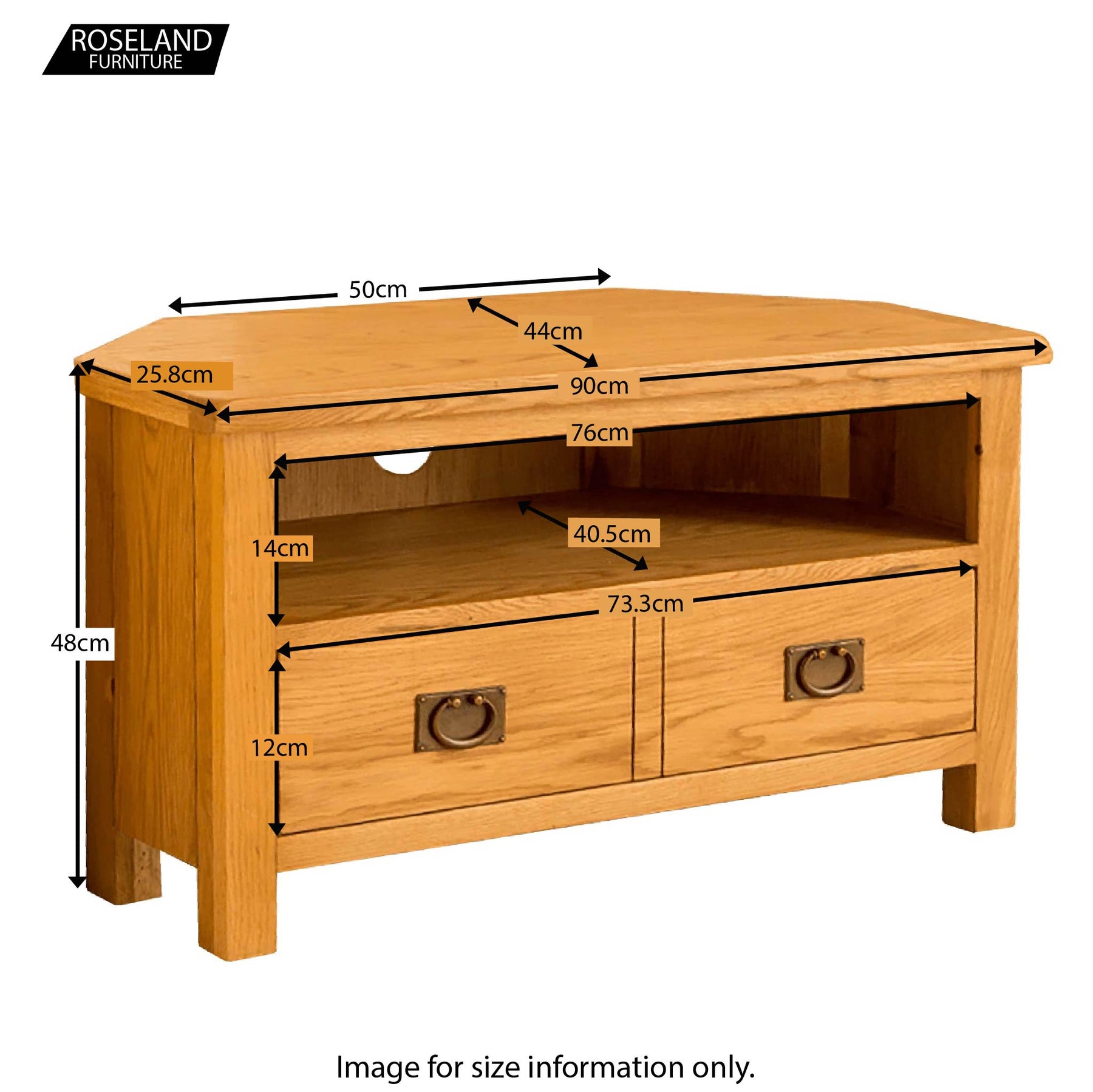 Lanner Oak Corner TV Stand - Size Guide