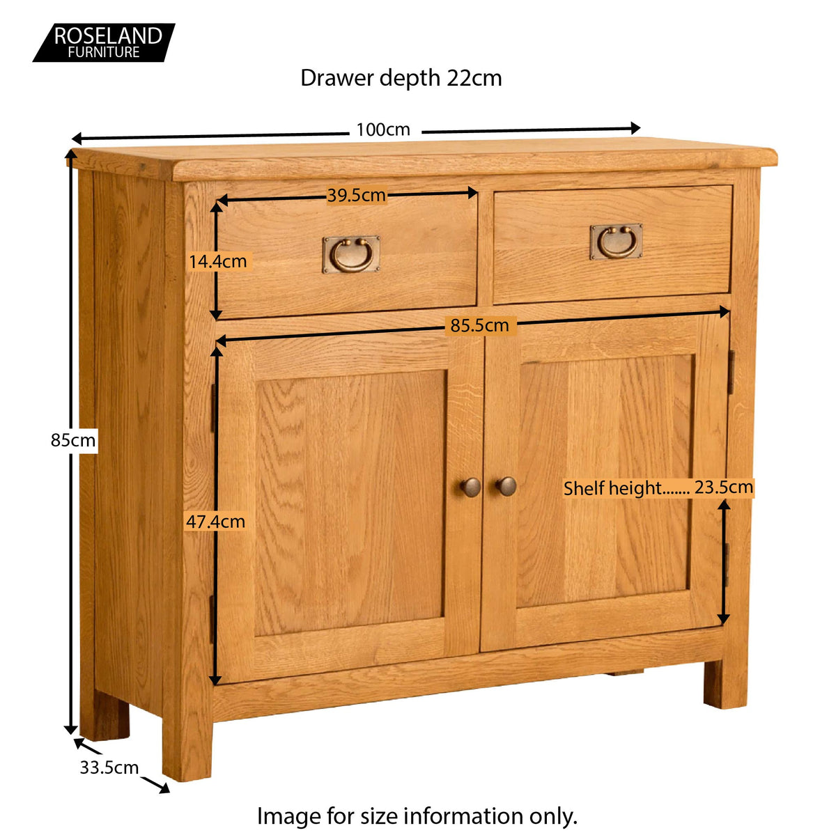 Lanner Oak Small Sideboard | 2 Door 2 Drawer Cupboard | Roseland
