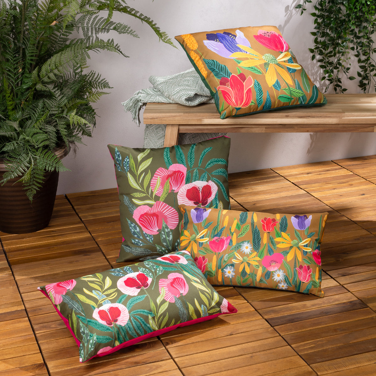 House of Bloom Poppy 50cm Outdoor Polyester Bolster Cushion