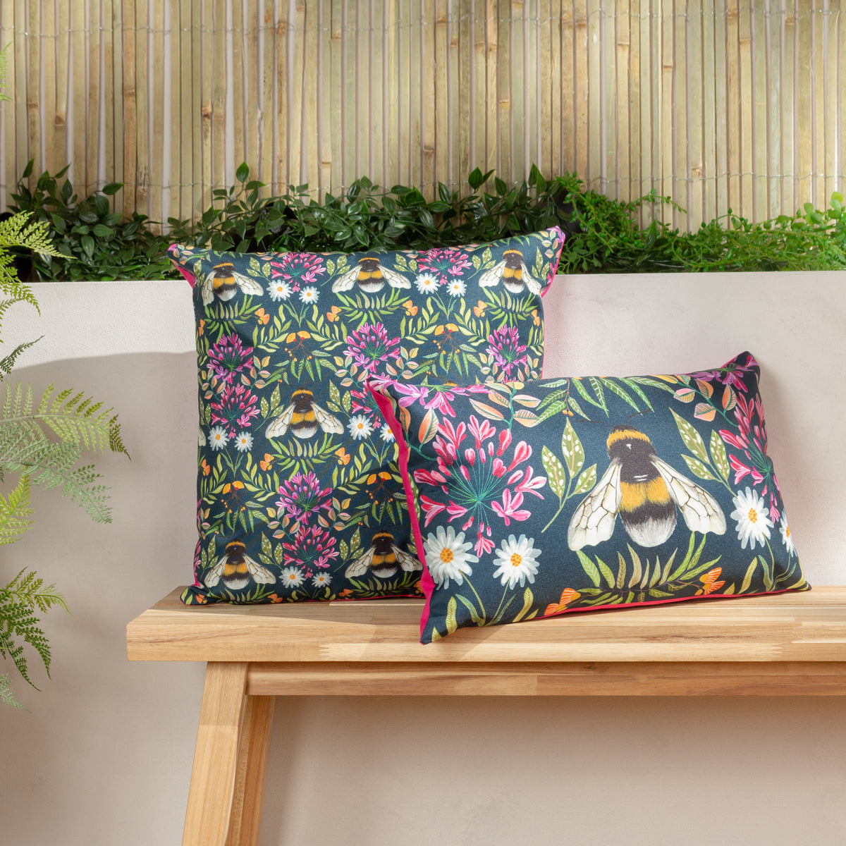 House of Bloom Zinnia Bee 50cm Outdoor Polyester Bolster Cushion