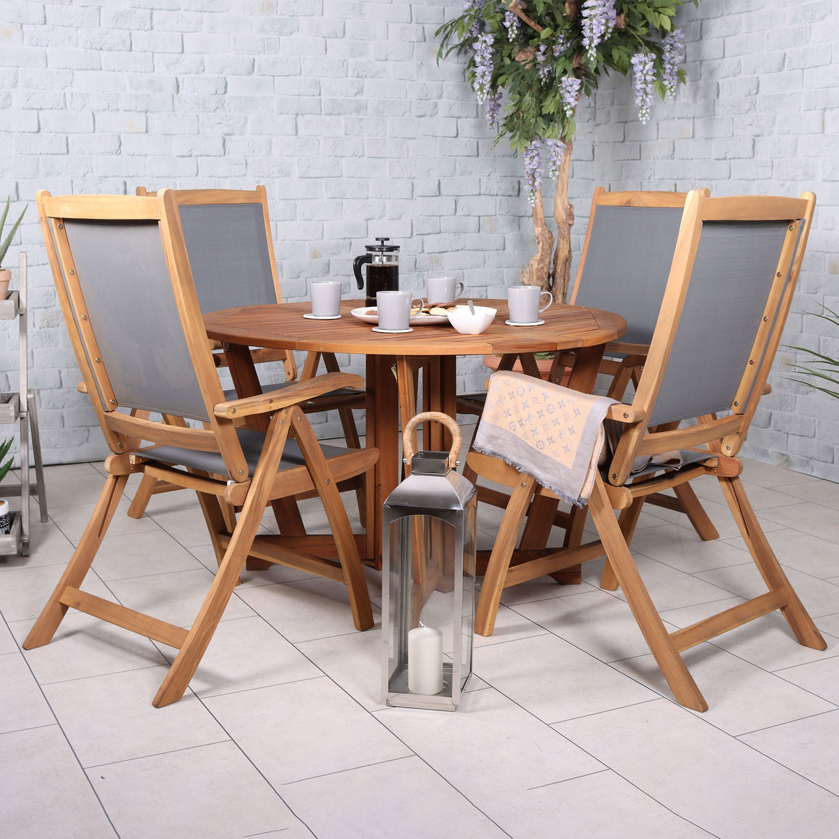 Henley Acacia Wooden 4 Seat Dining Set Lifestyle setting