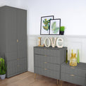 Harlow Grey 2 Drawer Utility Chest with Gold Hairpin Legs for bedroom