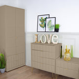 Harlow Taupe 2 Drawer Utility Chest with Gold Hairpin Legs for bedroom