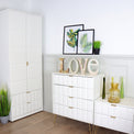Harlow White 2 Drawer Utility Chest with Gold Hairpin Legs for bedroom