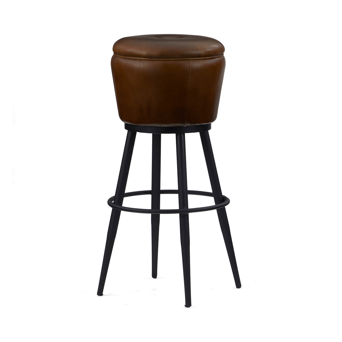 Manta Vintage Brown Round Leather Bar Stool by Roseland Furniture