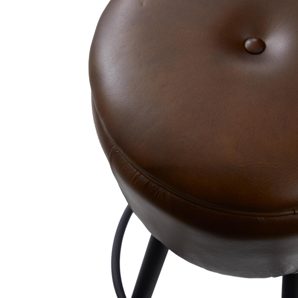 Manta Vintage Brown Round Leather Bar Stool close up of leather seat