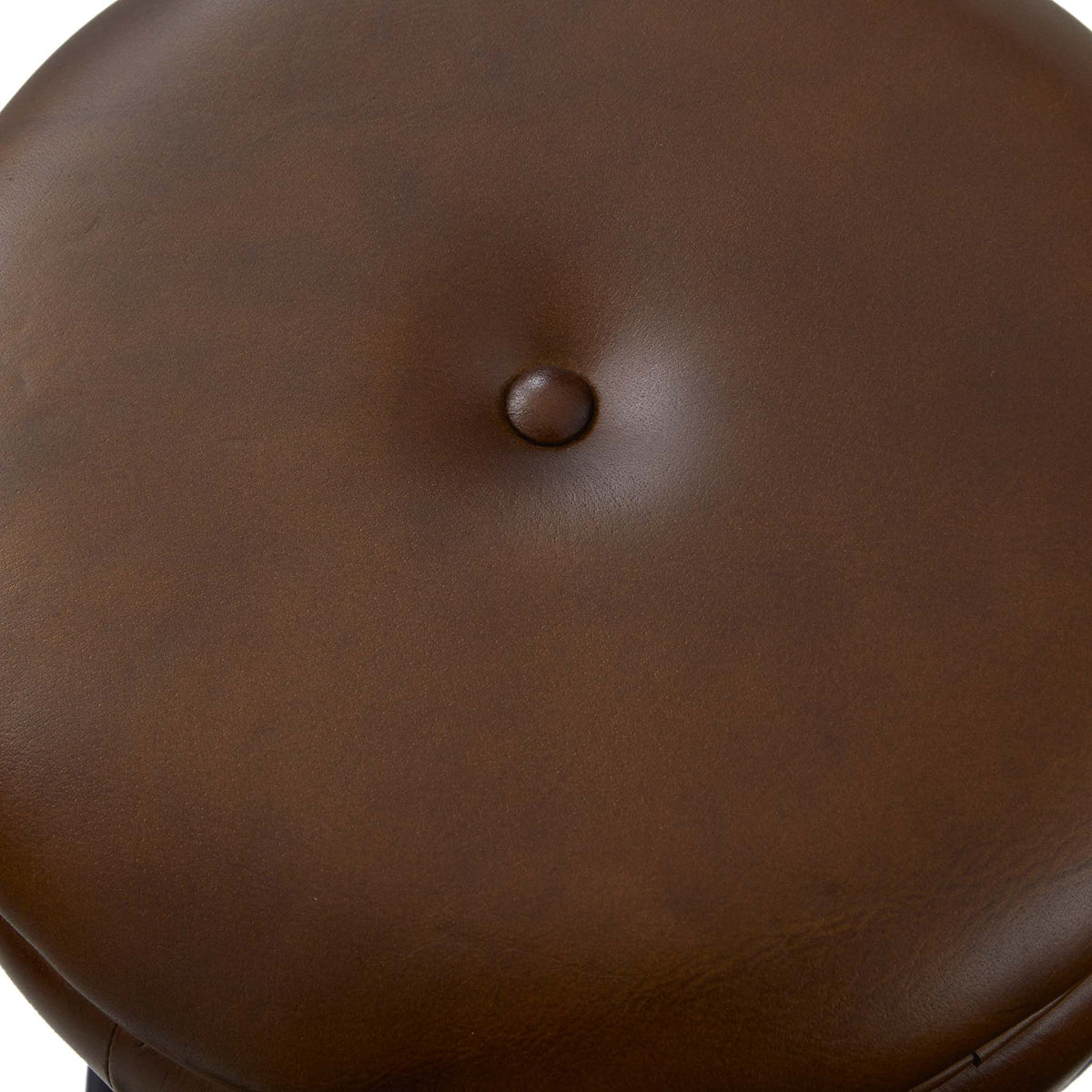 Manta Vintage Brown Round Leather Bar Stool close up of Buffalo leather