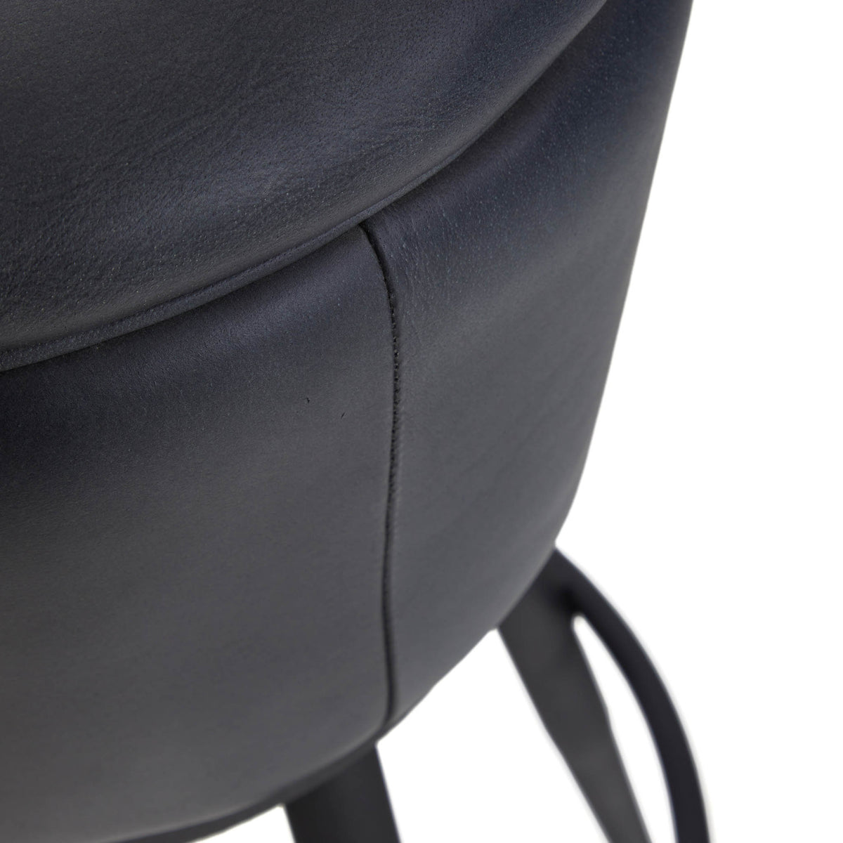 Manta Vintage Brown Round Leather Bar Stool close up of stitched leather