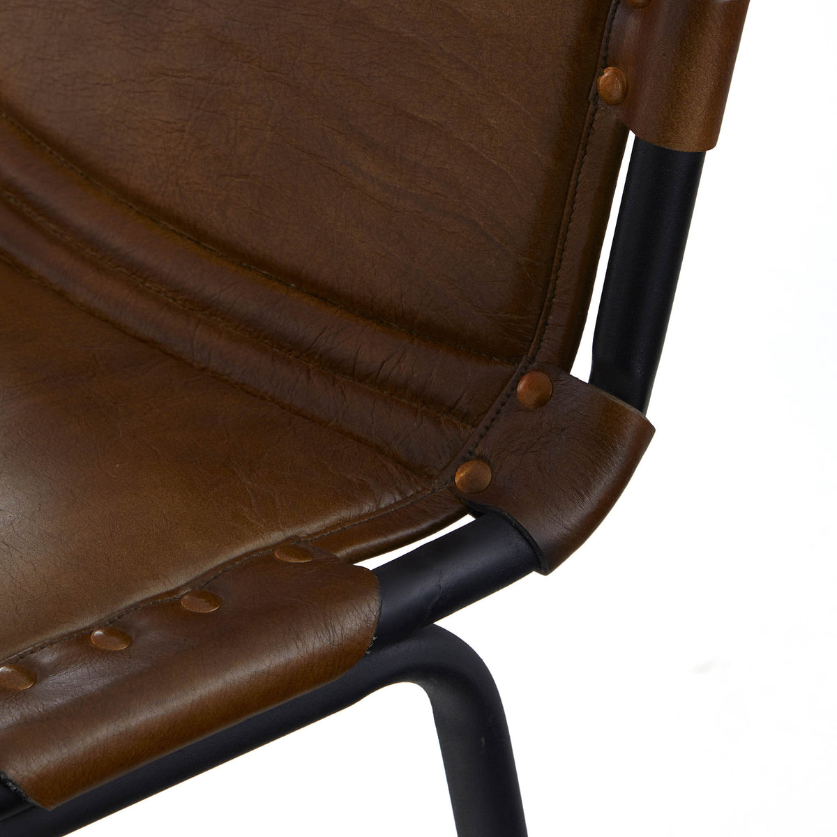Elgin Brown Leather Breakfast Bar Stool close up of curved frame
