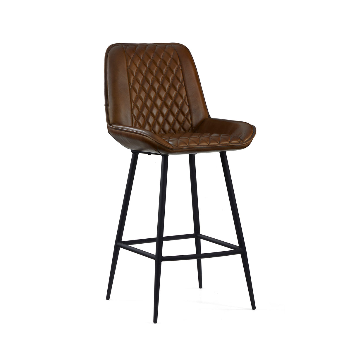 Rex Quilted Buffalo Aniline Leather Vintage Bar Stools Grey or Brown