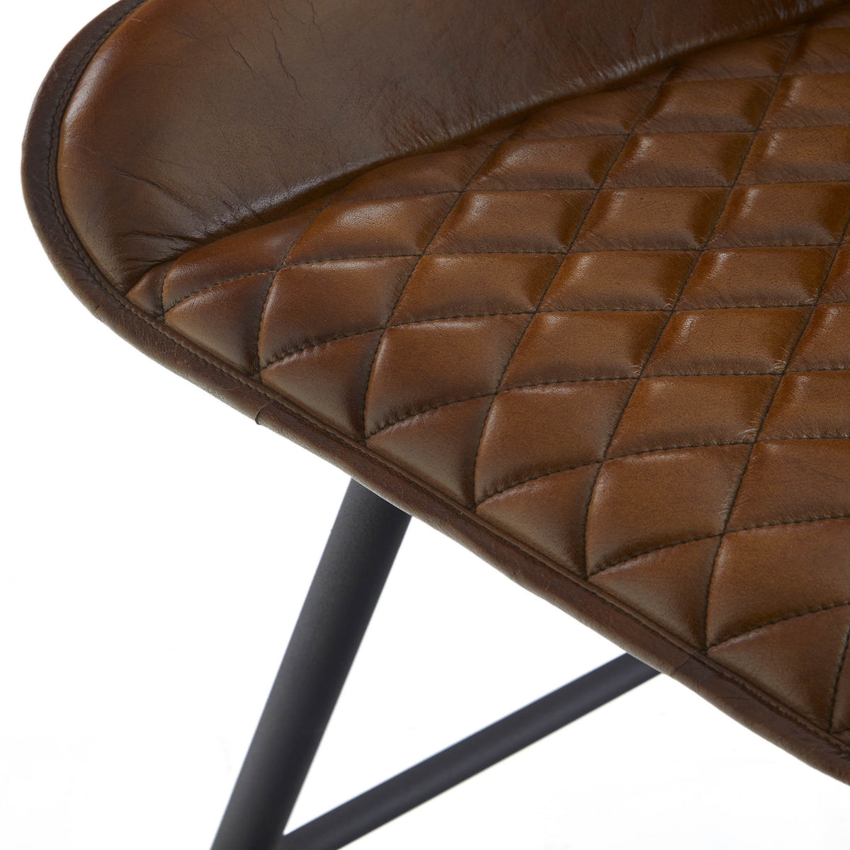 Rex Brown Quilted Leather Breakfast Bar Stool close up of seat edge