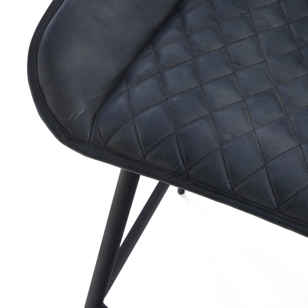 Rex Grey Quilted Leather Breakfast Bar Stool close up of seat edge