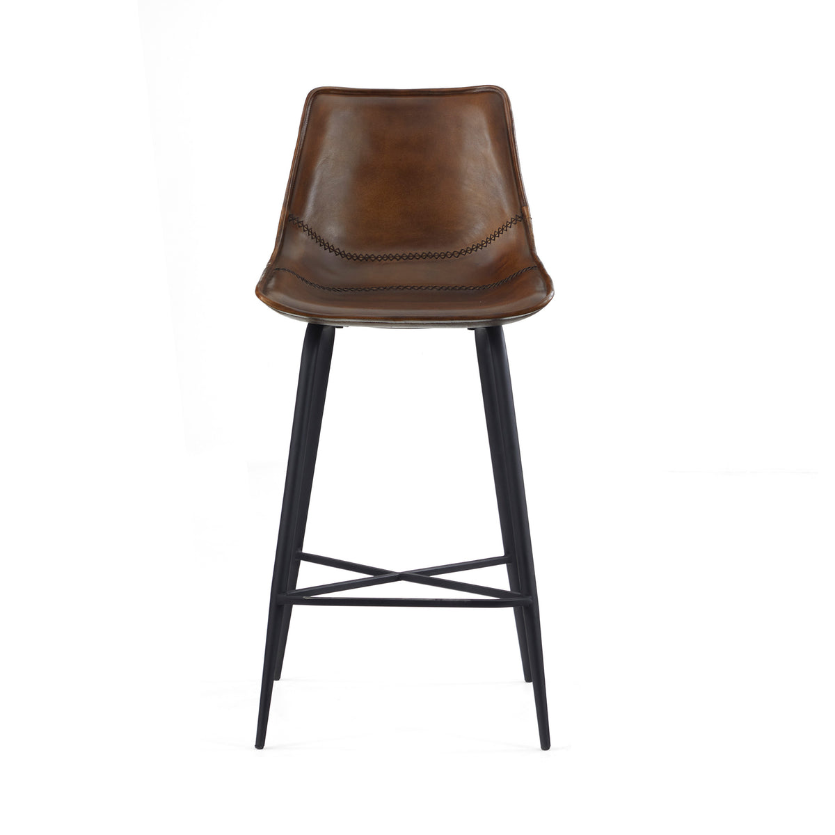 Laka Brown Leather Kitchen Breakfast Bar Stool front view