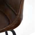 Laka Brown Leather Kitchen Breakfast Bar Stool close up of curved seat siloutte