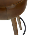 Loka Vintage Brown Leather Round Bar Stool seat close up