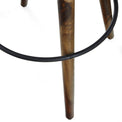 Loka Vintage Grey Leather Round Bar Stool with Acacia wood legs