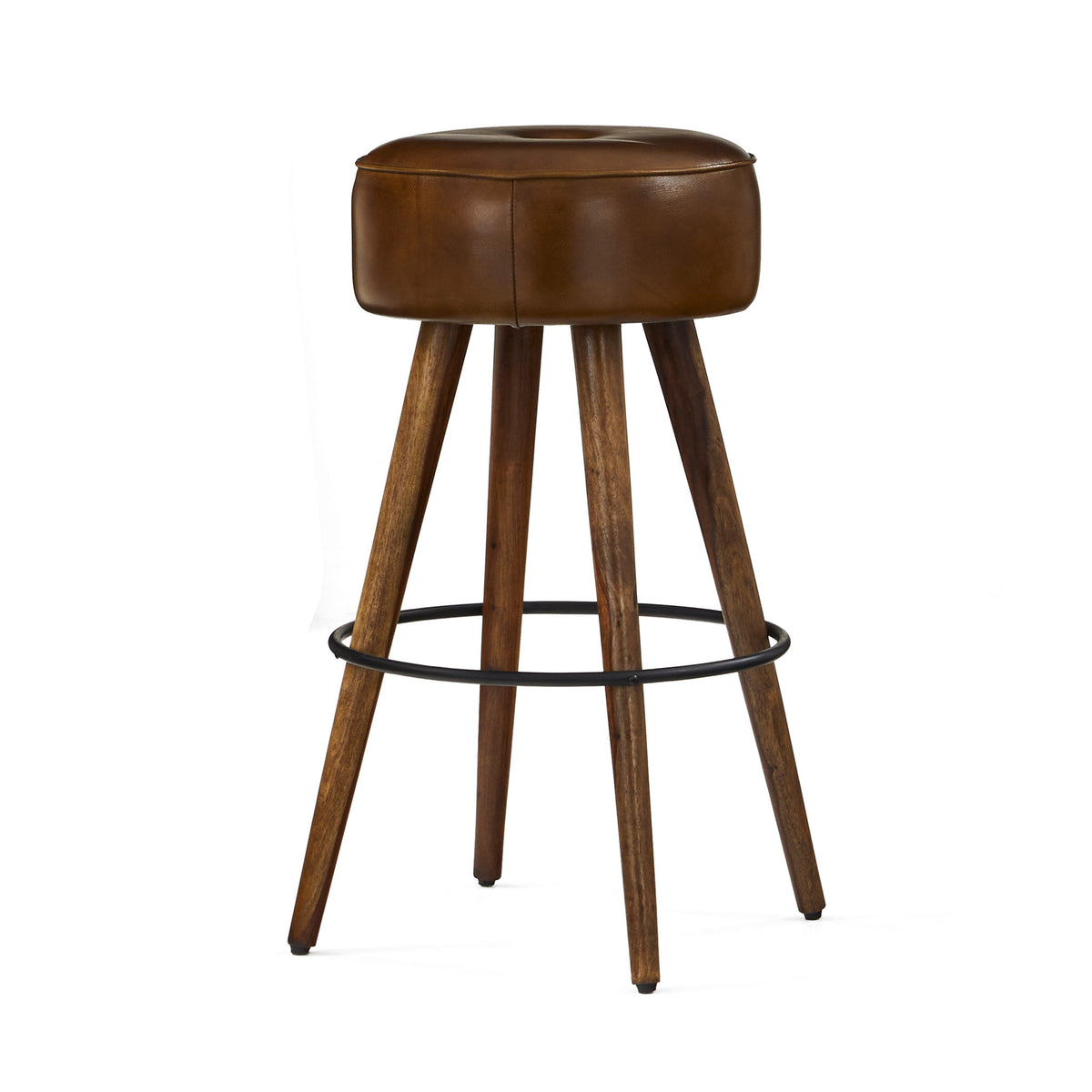 Loka Vintage Brown Leather Round Bar Stool from Roseland Furniture