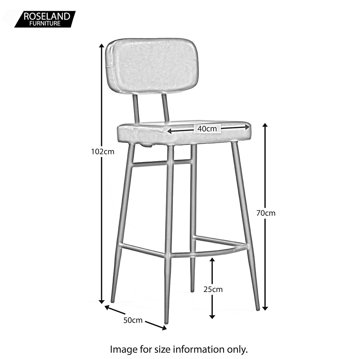 Hulta Grey Leather Stool - Size Guide