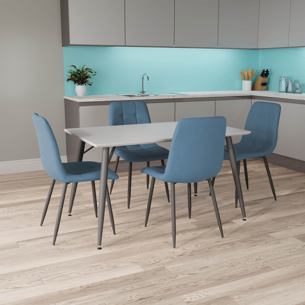 Paros 1.3m Dining Table with 4 Olivia Blue Chairs