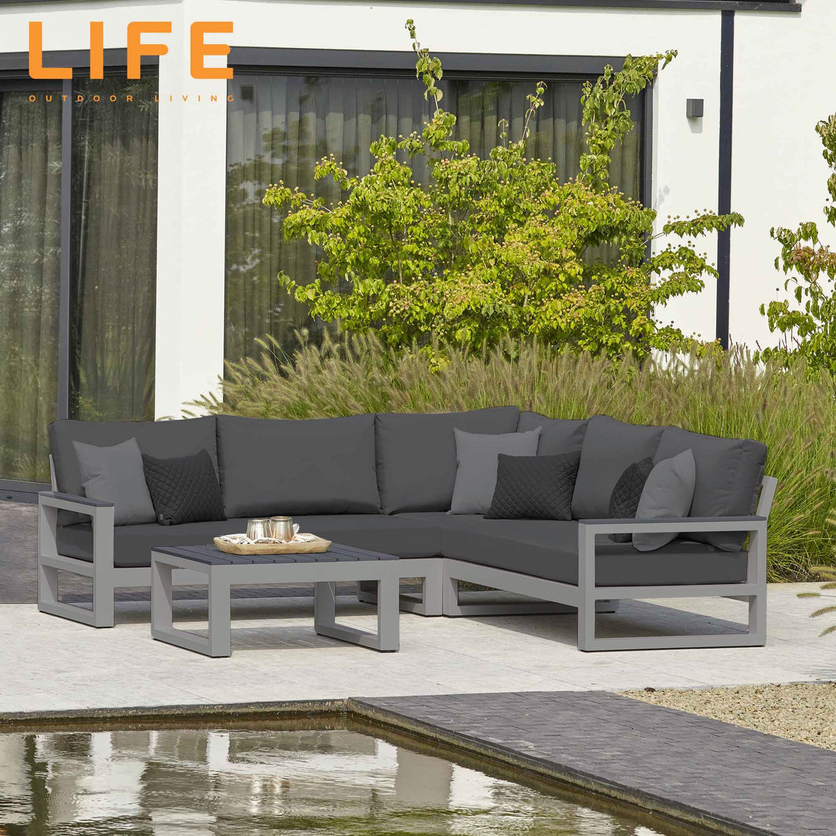 LIFE Mallorca Corner Sofa Set with Coffee Table for Garden Patio