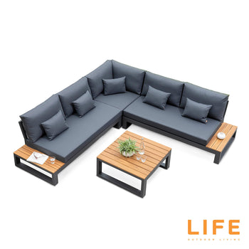 LIFE Soho Corner Lounge Set with Teak Coffee and Side Tables