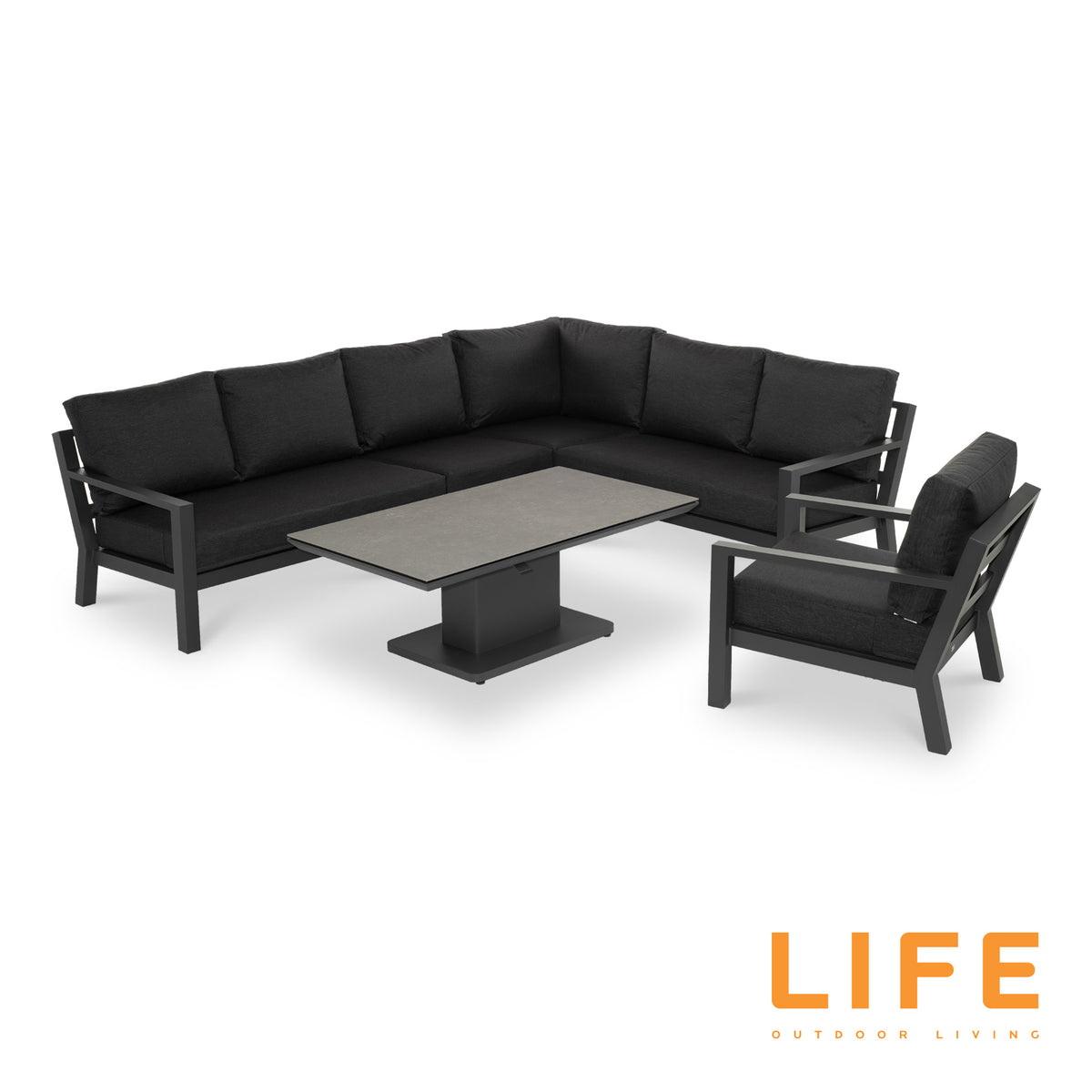 LIFE Timber Deluxe Corner Set with Ceramic Adjustable Table