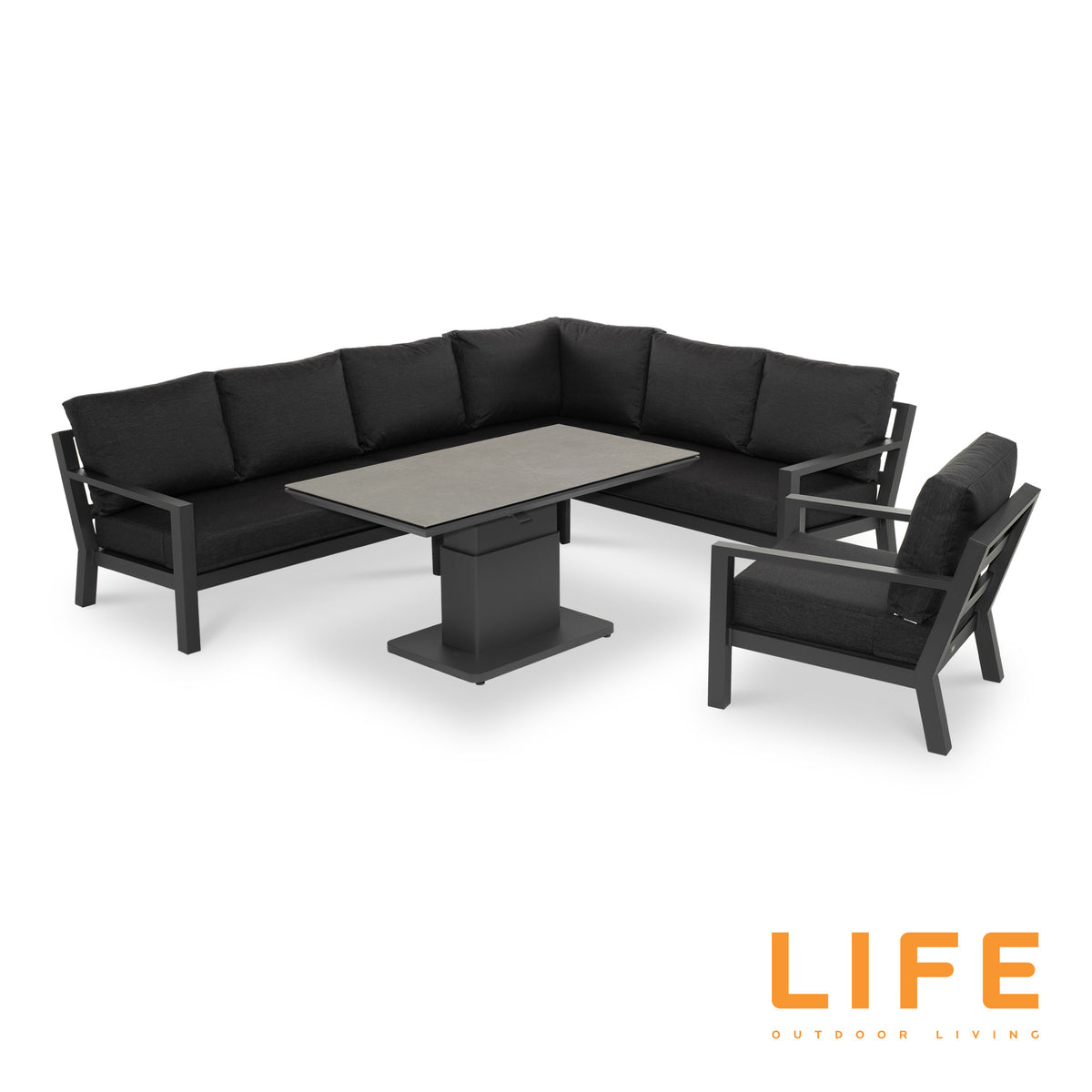 LIFE Timber Deluxe Corner Set with Ceramic Adjustable Table