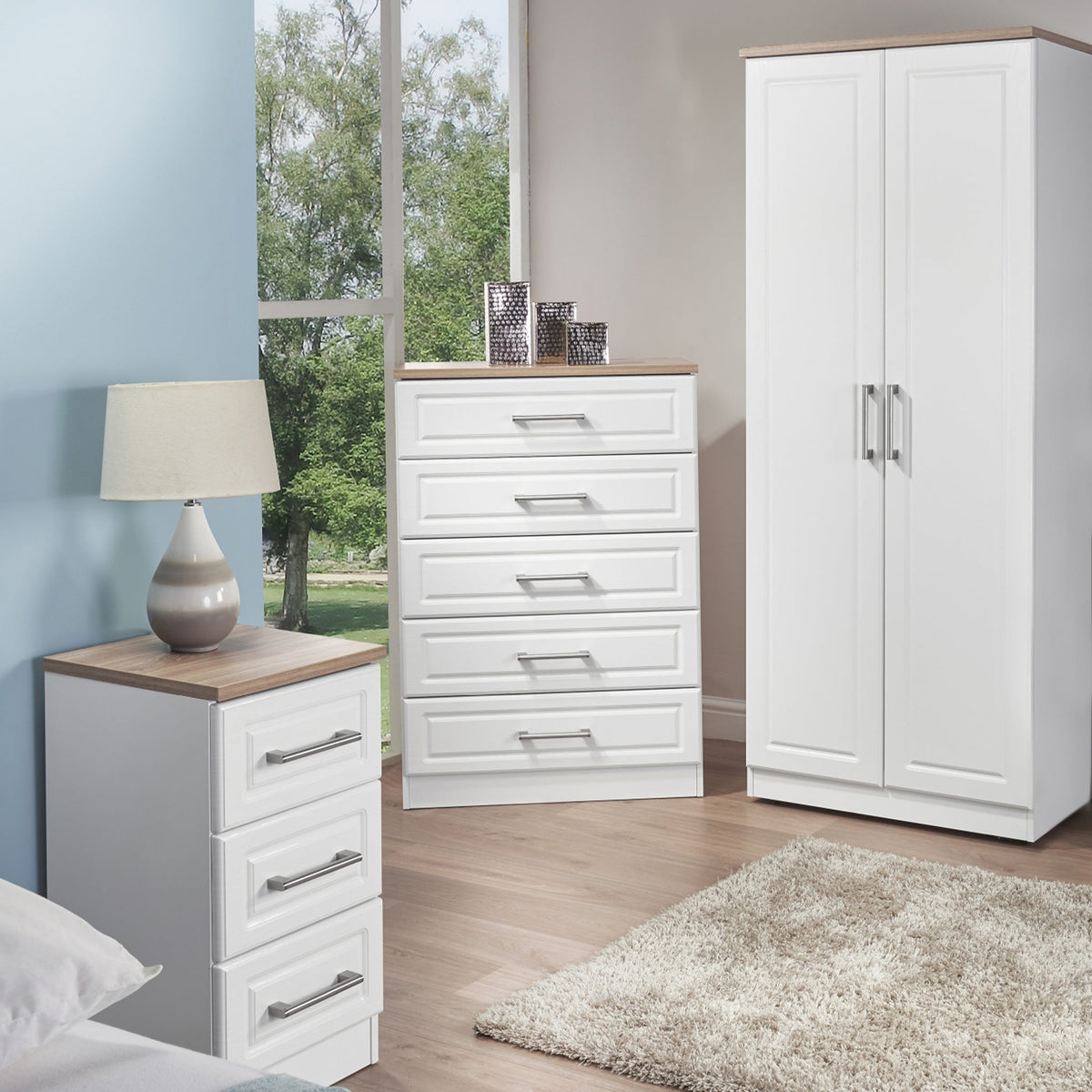 Talland White Wireless Charging 3 Drawer Bedside from Roseland
