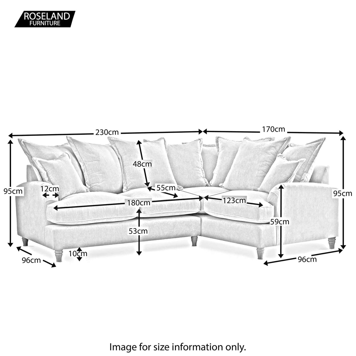 Rupert 2 Corner 1 Right Hand Sofa Couch dimensions