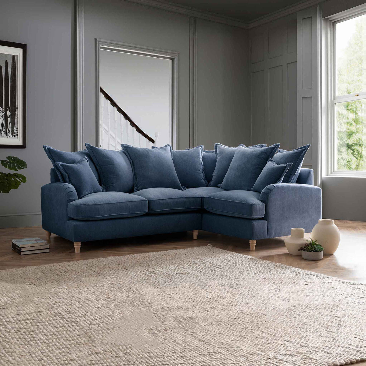 Rupert Navy Blue 2 Corner 1 Right Hand Sofa Couch for living room