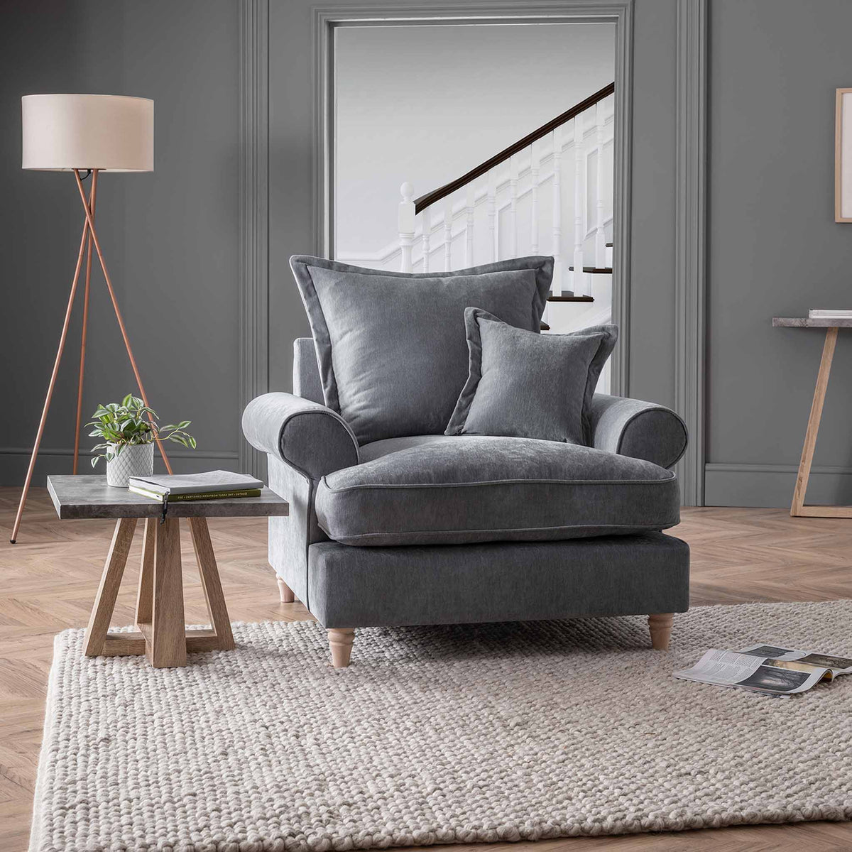 Riley Pillow Back Charcoal Grey Armchair for living room