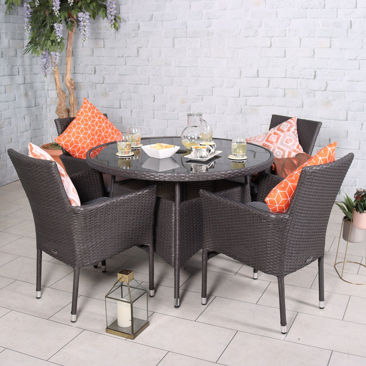 Malaga 4 Seat Deluxe Stacking 110cm Rattan Dining Set Lifestyle Setting