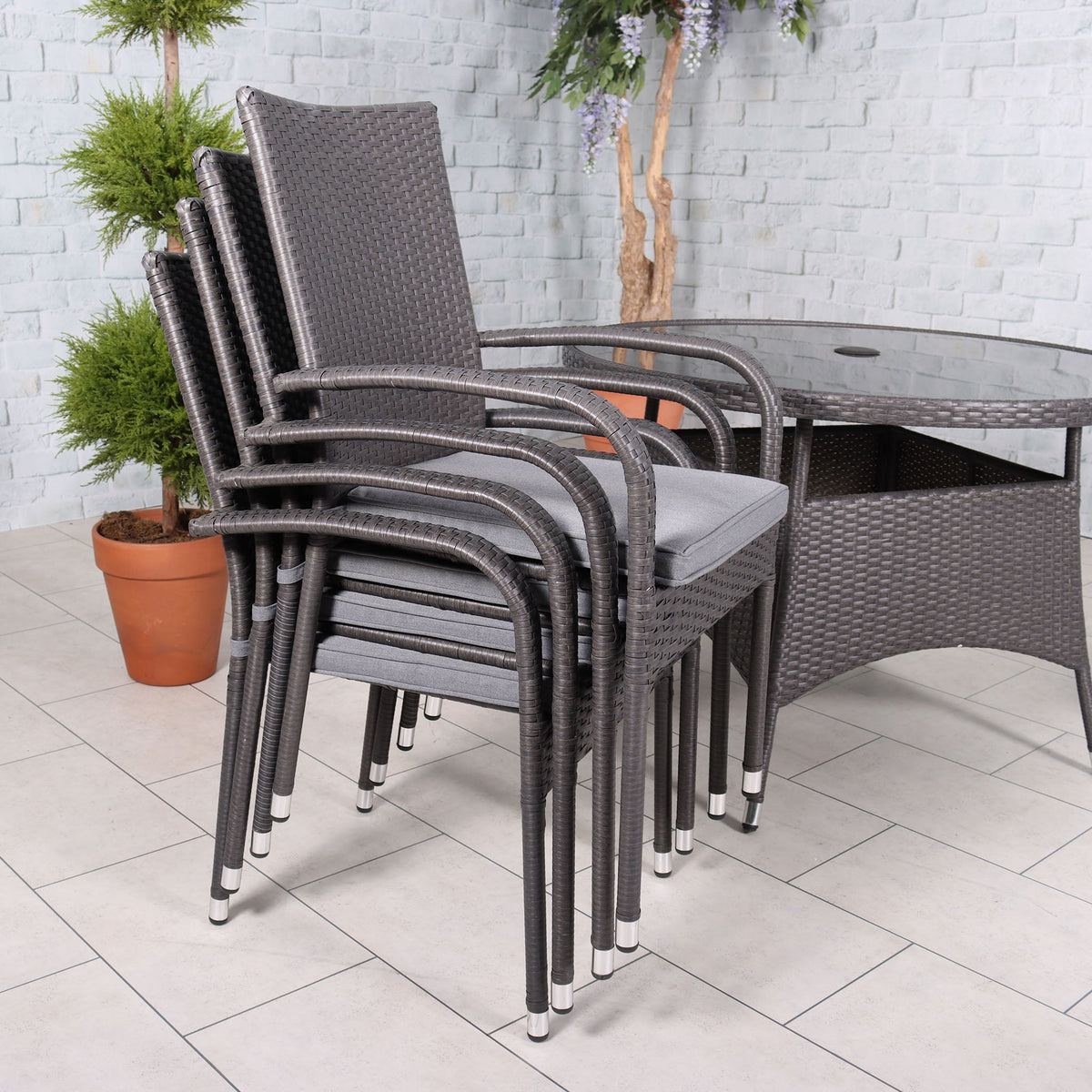 Malaga 4 Seat Stacking Rattan Garden Dining Set Stackable chairs
