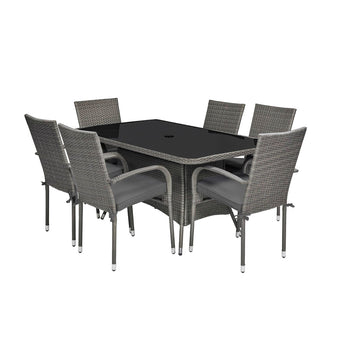 Malaga 6 Seat Stacking Rectangular Rattan Dining Set
