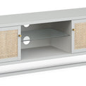 Margot Cane Wide TV Media Unit - Close up of glass shelf and cable access points