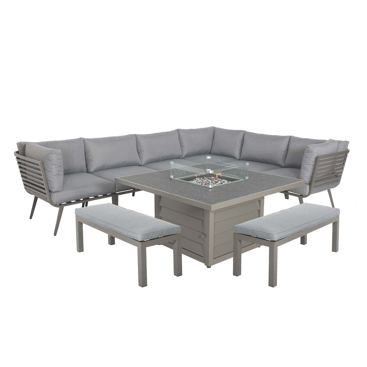 Mayfair 120cm Grey Outdoor Corner Fire Pit Table Lounge Set from Roseland Furniture