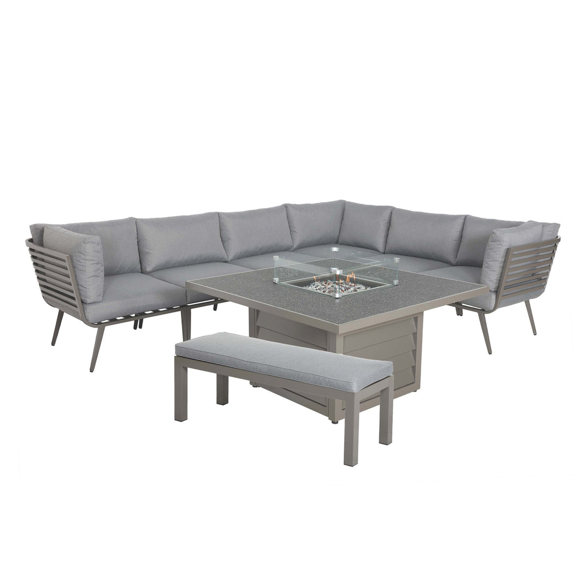Mayfair 120cm Grey Outdoor Corner Fire Pit Table Lounge Set and Benches
