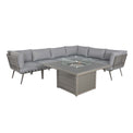 Mayfair 120cm Grey Garden Corner Fire Pit Table Lounge Set